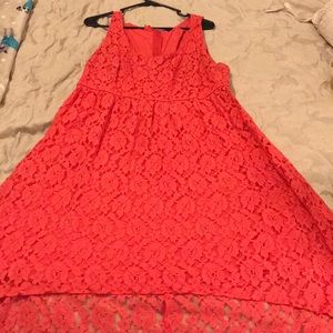 Euc torrid coral lace high low dress.